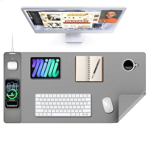 TopMade Mouse Pad with 15W Wireless Charging XXL Leather Desk Mat Gray